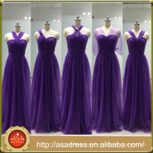 ASAM-17 gran oferta hasta el suelo tul plisados ​​vestido de dama de honor púrpura Seetheart convertible vestidos de dama de honor